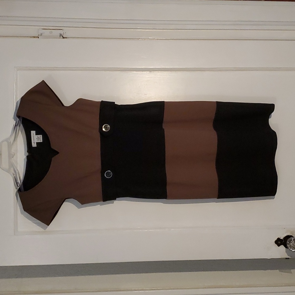 Liz Clayborn size 4 black and brown cap sleeve pencil skirt dress